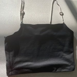 Rhinestone strap black crop top